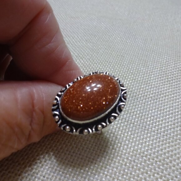 Sparkling GOLD SUNSTONE Handmade Sterling 925 Size 8.75 #508C - Picture 3 of 3